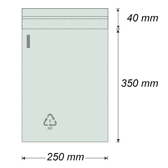 Vrecko polyprop. so samolep. chlopňou 250 x 350 mm + 40 mm (100 ks)