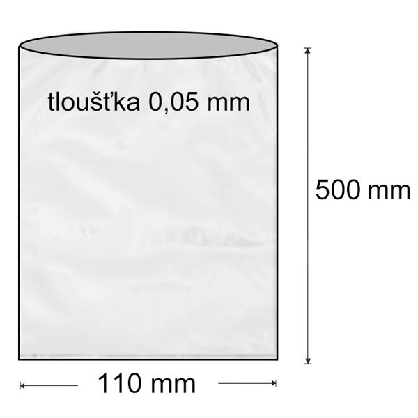 Sáčok polyetylénový plochý 110 x 500 mm (1000 ks) - transparentní