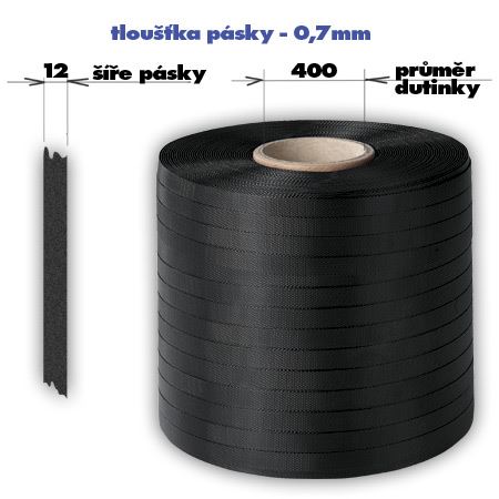 Vázací páska PP 12/0.70 mm, D400, 2200 m - černá, GRANOFLEX