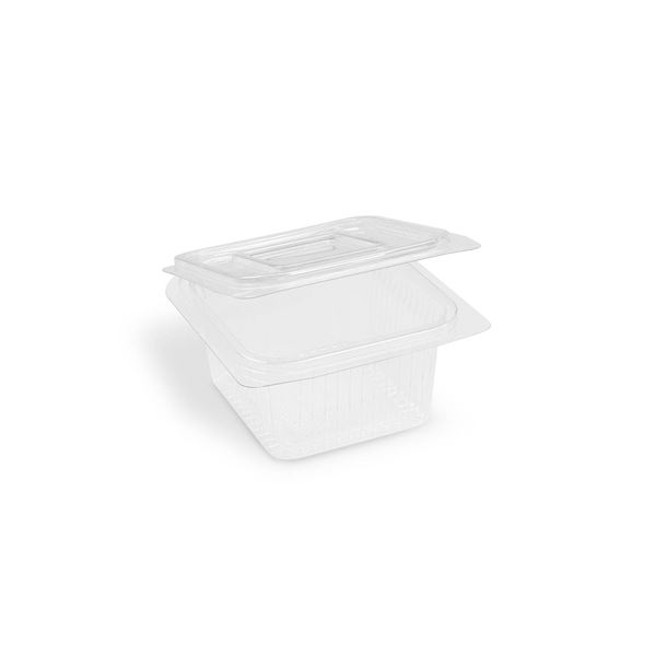 Miska (rPET) hranatá s viečkom 375 ml - priehľadná (50 ks)