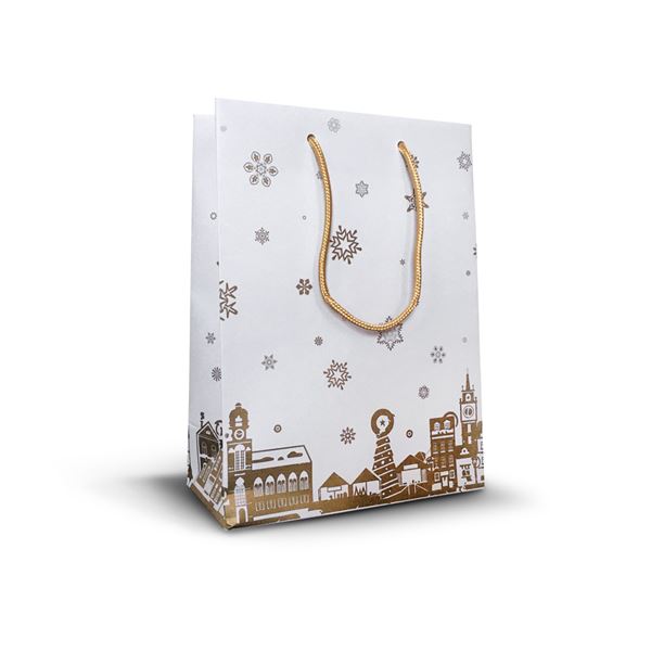 Darčeková taška papierová ADVENT bielo-zlatá - M